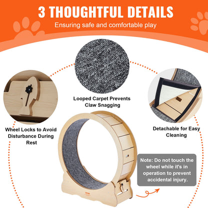 Cat Exercise Wheel, Large Cat Treadmill Wheel for Indoor Cats, 35.8 inch Cat Running Wheel with Detachable Carpet and Cat Teaser for Running/Walking/Training, Suitable for Most Cats