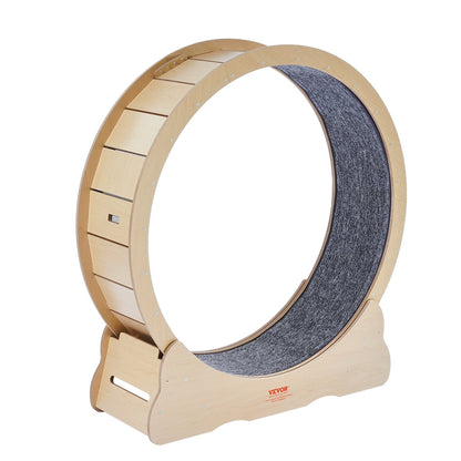 Wooden Cat Exercise Wheel, 43.3" Large Cat Treadmill Wheel for Indoor Cats, Cat Running Wheel with Detachable Carpet & Cat Teaser for Running/Walking/Training, Suitable for Most Cats Yellow