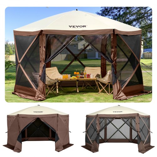 Pavillon-Sonnenschutzzelt, 3 x 3 m, 6-seitig, mit Moskitonetzfenstern, Tragetasche, Heringen, großes Sonnenschutzzelt für Camping, Garten und Terrasse