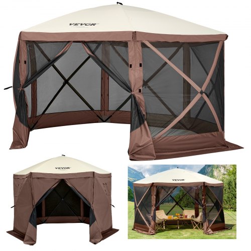 Gazebo Screen Tent, 12 x 12 ft, 6 Sided Pop-up Camping Canopy Shelter Tent with Mesh Windows, Portable Carry Bag, Ground Stakes, Large Shade Tents for Outdoor Camping, Lawn and Backyard