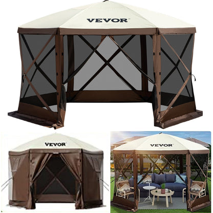 Gazebo Screen Tent, 12 x 12 ft, 6 Sided Pop-up Camping Canopy Shelter Tent with Mesh Windows, Portable Carry Bag, Ground Stakes, Large Shade Tents for Outdoor Camping, Lawn and Backyard