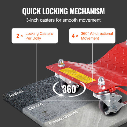 Wheel Dolly, 8000 lbs Capacity Heavy-Duty Steel Car Mover, Wheel Dolly Car Tire Stake Set with Brakes, Vehicle Moving Cart Moving Cars, Trucks, Trailers, Motorcycles, and Boats, Set of 4, Red