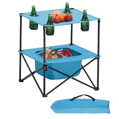 Klappbarer Campingtisch, tragbarer, leichter Picknicktisch für draußen, aus wasserdichtem 600D Oxford-Gewebe, mit 4 Getränkehaltern, Tragetasche, ideal für Camping, Picknick und Grillpartys, Blau