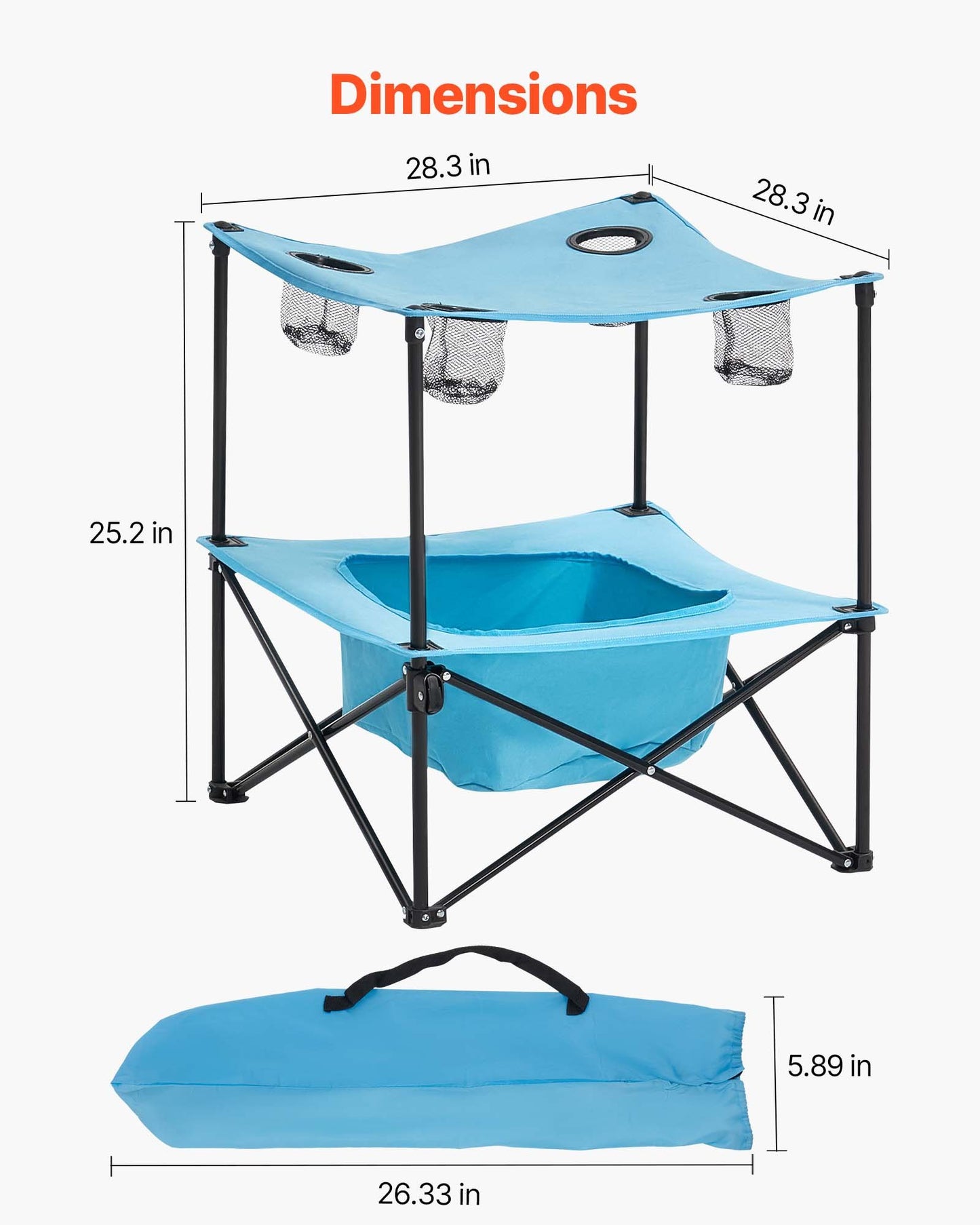 Klappbarer Campingtisch, tragbarer, leichter Picknicktisch für draußen, aus wasserdichtem 600D Oxford-Gewebe, mit 4 Getränkehaltern, Tragetasche, ideal für Camping, Picknick und Grillpartys, Blau