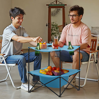 Klappbarer Campingtisch, tragbarer, leichter Picknicktisch für draußen, aus wasserdichtem 600D Oxford-Gewebe, mit 4 Getränkehaltern, Tragetasche, ideal für Camping, Picknick und Grillpartys, Blau