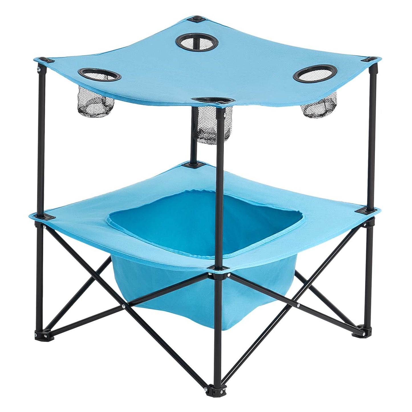 Klappbarer Campingtisch, tragbarer, leichter Picknicktisch für draußen, aus wasserdichtem 600D Oxford-Gewebe, mit 4 Getränkehaltern, Tragetasche, ideal für Camping, Picknick und Grillpartys, Blau