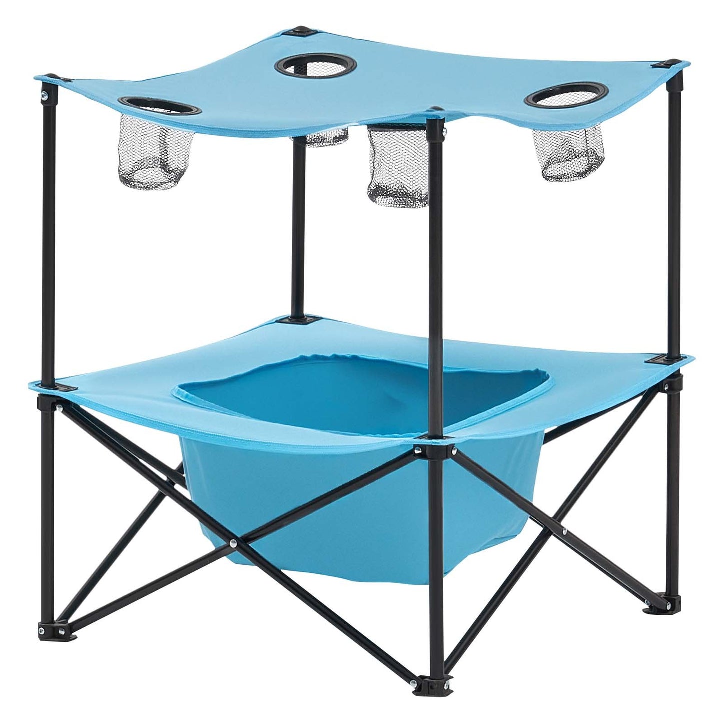 Klappbarer Campingtisch, tragbarer, leichter Picknicktisch für draußen, aus wasserdichtem 600D Oxford-Gewebe, mit 4 Getränkehaltern, Tragetasche, ideal für Camping, Picknick und Grillpartys, Blau