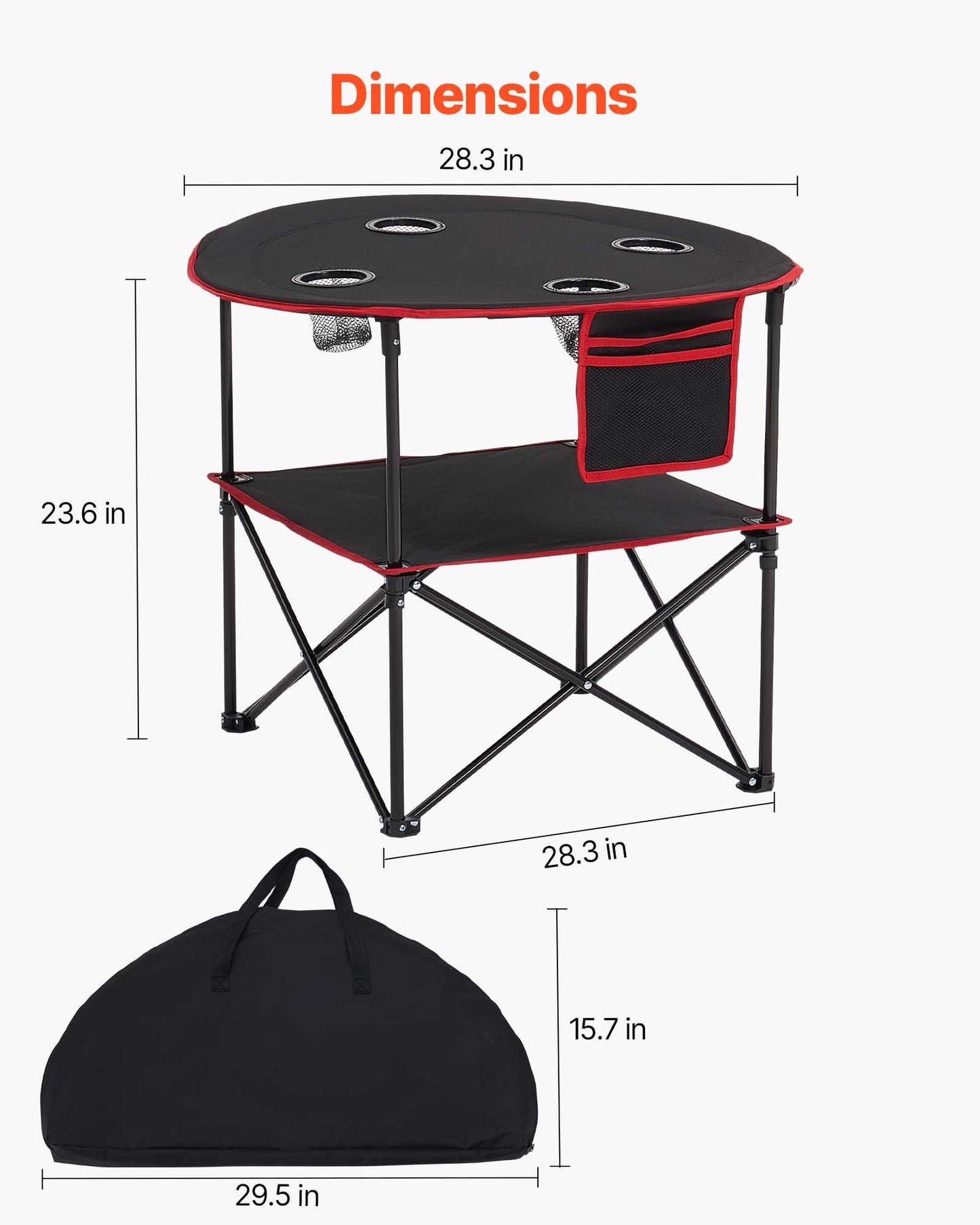 Klappbarer Campingtisch, tragbarer, leichter Picknicktisch für draußen, aus wasserdichtem 600D Oxford-Gewebe, mit 4 Getränkehaltern, Tragetasche, ideal für Camping, Grillen und Picknicks, Schwarz