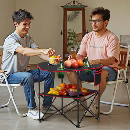Klappbarer Campingtisch, tragbarer, leichter Picknicktisch für draußen, aus wasserdichtem 600D Oxford-Gewebe, mit 4 Getränkehaltern, Tragetasche, ideal für Camping, Grillen und Picknicks, Schwarz