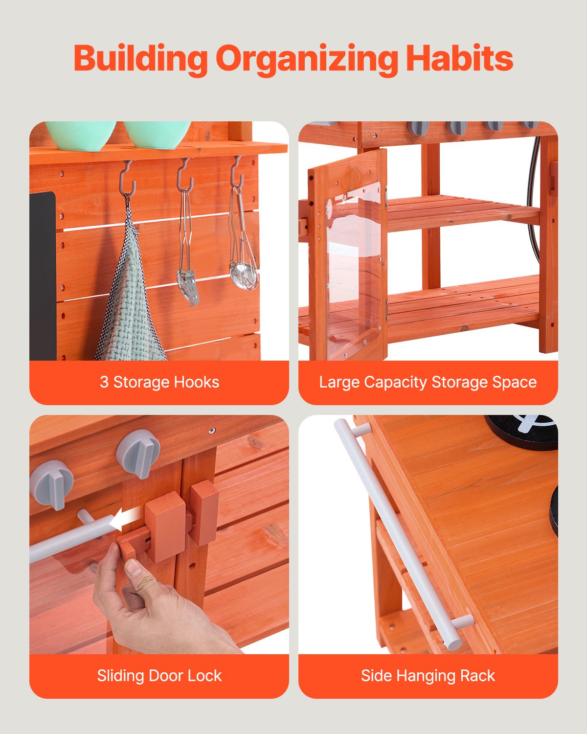 Mud Kitchen for Kids, Wooden Toy Play Kitchen Set, Outdoor Toddler Grocery Store Playset for Boys & Girls, Pretend Play Kitchen with Stoves, Sink, Faucet, Blackboard, Cookware Pots, Accessories