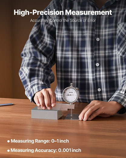 Dial Test Indicator with Metal Base, 0.03 mm Accuracy, 0-25.4mm Range, Easy to Read Large Dial, Professional for Narrow Area Measurement, Industrial Machining & Inspection, Precision Testing