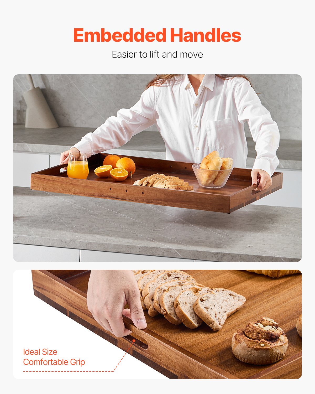 Noodle Board Stove Cover, Stove Top Cover Board for Gas Burner & Electric Stove, Acacia Wood Cutting Board with Built-in Handles, RV Stovetop Cover/ Kitchen Sink Cover for Counter Space & Tray