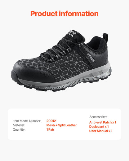 Steel Toe Shoes for Men, US Size 10 Wide, Men’s Cushion Sport Safety Toe Athletic Work Shoe, Indestructible Safety Sneakers Lightweight,Breathable Industry Construction Work Shoes, Black