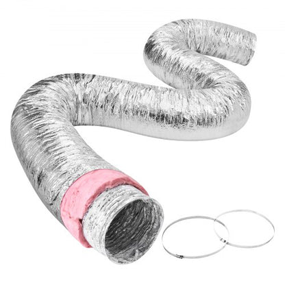 Dryer Vent Hose, 127MM Insulated Flexible Duct 7.62M Long with 2 Duct Clamps, Heavy-Duty Three Layer Protection for HVAC Heating Cooling Ventilation and Exhaust, R-6.0 Flame Resistance Value