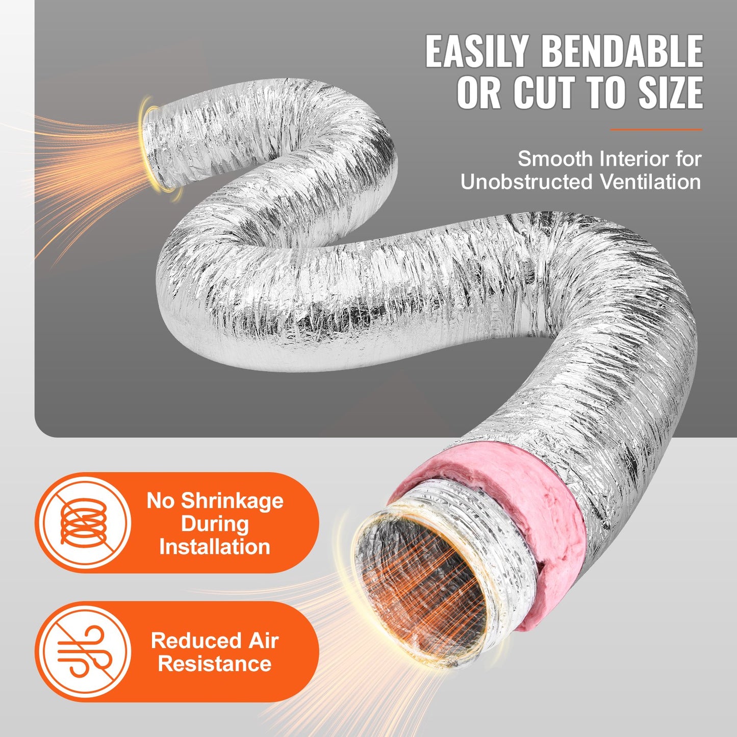 Dryer Vent Hose, 152.4MM Insulated Flexible Duct 7.62M Long with 2 Duct Clamps, Heavy-Duty Three Layer Protection for HVAC Heating Cooling Ventilation and Exhaust, R-6.0 Flame Resistance Value