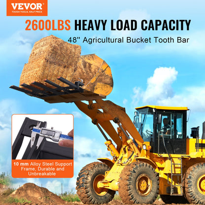 Aufsteckbare Schuttgabeln für 48-Zoll-Schaufeln, 2600 lbs Tragfähigkeit, robuste, aufsteckbare Palettengabeln für Schaufeln, passend für Lader, Kompaktlader und Traktoren zum Aufräumen von Ästen, Schutt oder Gartenabfällen