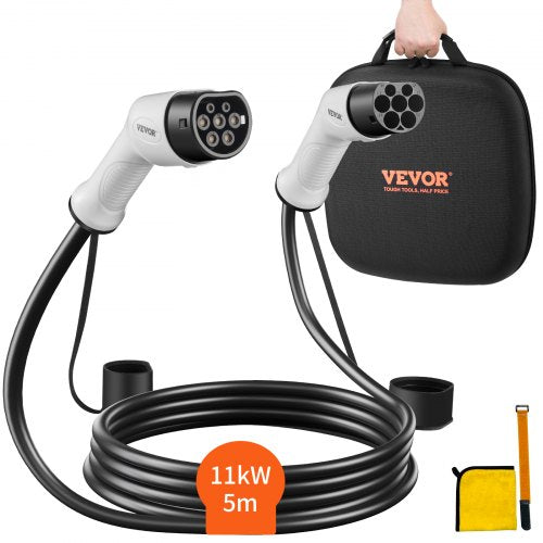 Type 2 to Type 2 EV Charging Cable, 16Amp, 11kW 5 Meters Three Phase Electric Vehicle Car Charging Cable, IP66 Waterproof w Carry Bag, for IEC62196 EV & Plug-in Hybrid Electric Vehicle, CE&TUV