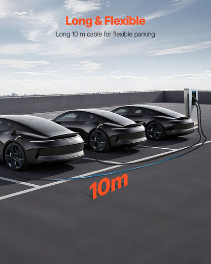 EV Charger Extension Cable, 32Amp 10 m Max 22 kW Extension Cord Compatible with All Type 2 Electric Vehicle Chargers, 3-Phase AC 480V 50Hz IP65 Heavy Duty Car Charging Cable with Carrying Bag