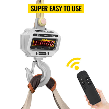 Digitale Kranwaage (5000 kg / 11000 lbs) – Schwerlast-Kranwaage – Industrielle digitale Hängewaage mit LED-Anzeige
