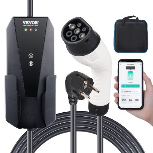 Portable EV Charger Type 2, 16A 3.7 kW, Electric Vehicle Car Charger with 8.6m Charging Cable CEE 7/7 Plug, IEC 62196 Home EV Charging Station with Storage Bag Charging Cable Hook, IP66