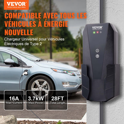Portable EV Charger Type 2, 16A 3.7 kW, Electric Vehicle Car Charger with 8.6m Charging Cable CEE 7/7 Plug, IEC 62196 Home EV Charging Station with Storage Bag Charging Cable Hook, IP66