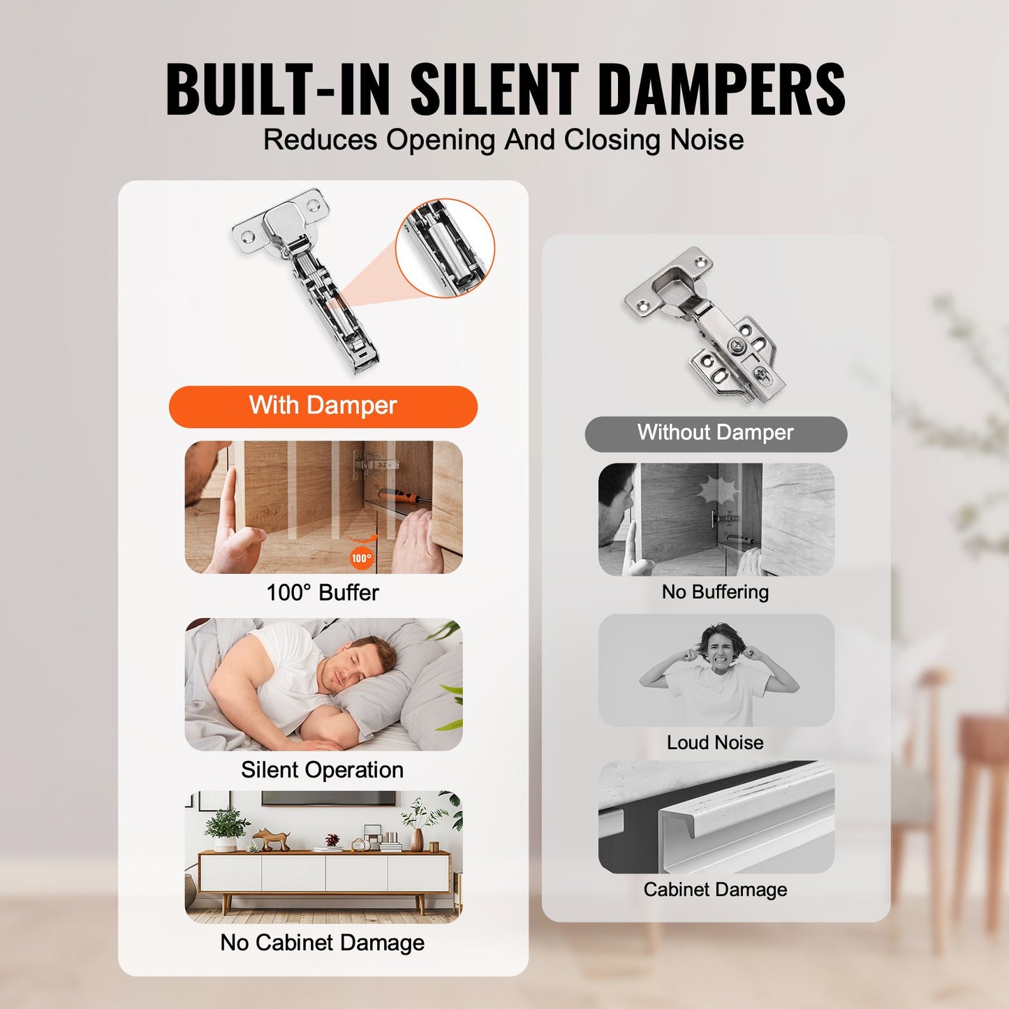 Cabinet Hinges, 40 Packs Full Overlay Kitchen Cabinet Door Hinges, 100 Degree Opening Angel Soft Close Concealed Cupboard Hinges for Framed + Frameless Cabinet Type, with Mounting Screws