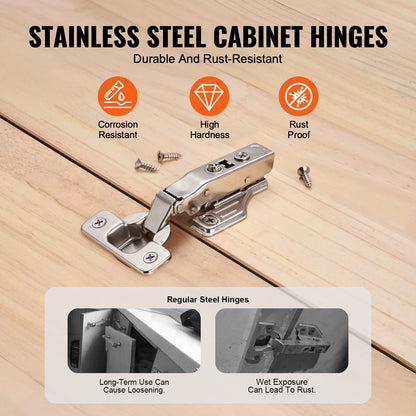 Cabinet Hinges, 40 Packs Full Overlay Kitchen Cabinet Door Hinges, 100 Degree Opening Angel Soft Close Concealed Cupboard Hinges for Framed + Frameless Cabinet Type, with Mounting Screws