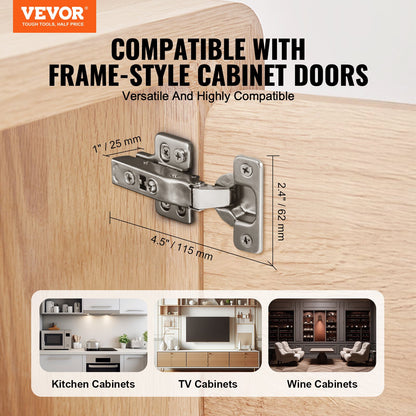 Cabinet Hinges, 40 Packs Full Overlay Kitchen Cabinet Door Hinges, 100 Degree Opening Angel Soft Close Concealed Cupboard Hinges for Frameless Cabinet Type, with Mounting Screws