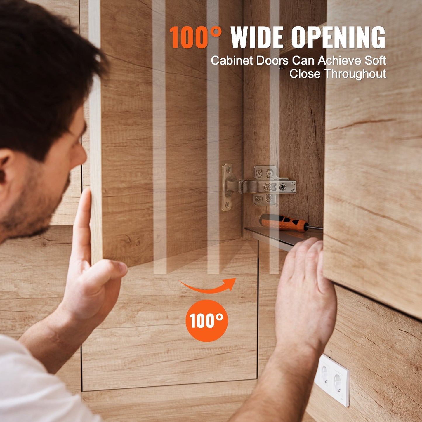 Cabinet Hinges, 40 Packs Full Overlay Kitchen Cabinet Door Hinges, 100 Degree Opening Angel Soft Close Concealed Cupboard Hinges for Frameless Cabinet Type, with Mounting Screws