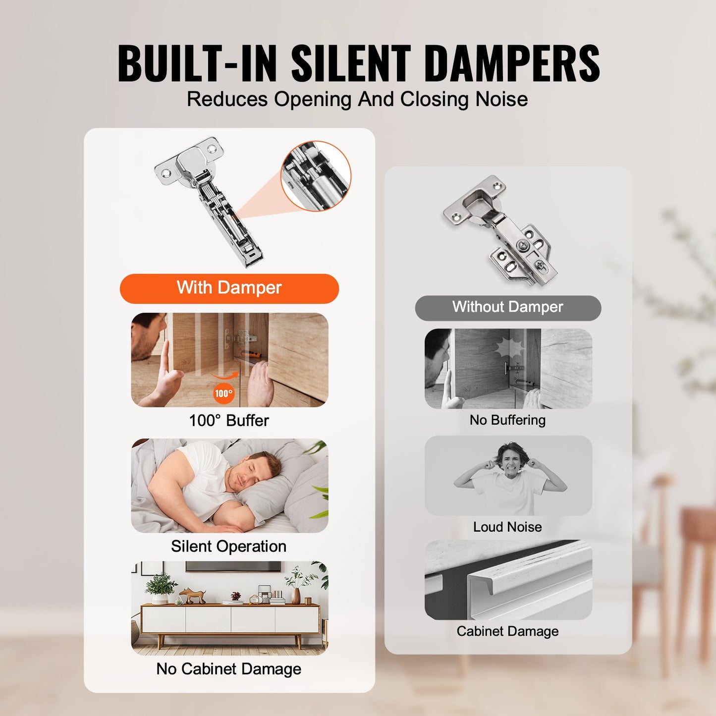 Cabinet Hinges, 50 Packs Full Overlay Kitchen Cabinet Door Hinges, 100 Degree Opening Angel Soft Close Concealed Cupboard Hinges for Frameless Cabinet Type, with Mounting Screws