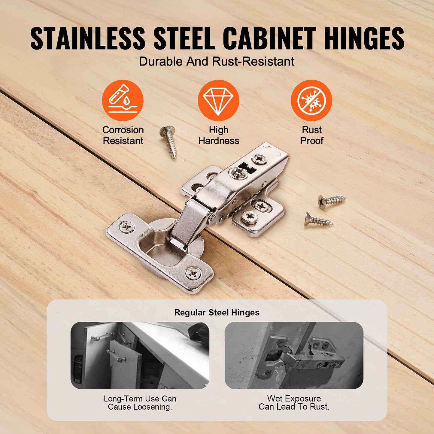 Cabinet Hinges, 50 Packs Full Overlay Kitchen Cabinet Door Hinges, 100 Degree Opening Angel Soft Close Concealed Cupboard Hinges for Frameless Cabinet Type, with Mounting Screws