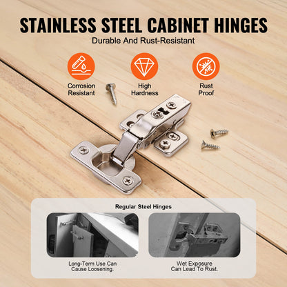 Cabinet Hinges, 50 Packs Full Overlay Kitchen Cabinet Door Hinges, 100 Degree Opening Angel Soft Close Concealed Cupboard Hinges for Frameless Cabinet Type, with Mounting Screws