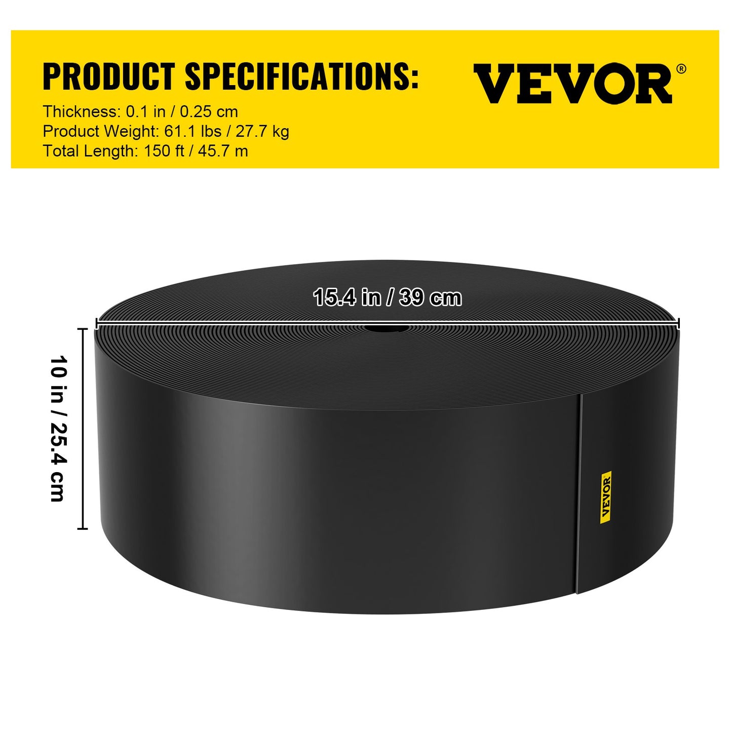 Landscape Edging, 25.4 cm Depth 45.7 m Total Length, Recycled HDPE Coiled Terrace Board, Flexible Bender Border for Landscaping, Lawn, Garden, Yard, Against Invading Weeds, Black