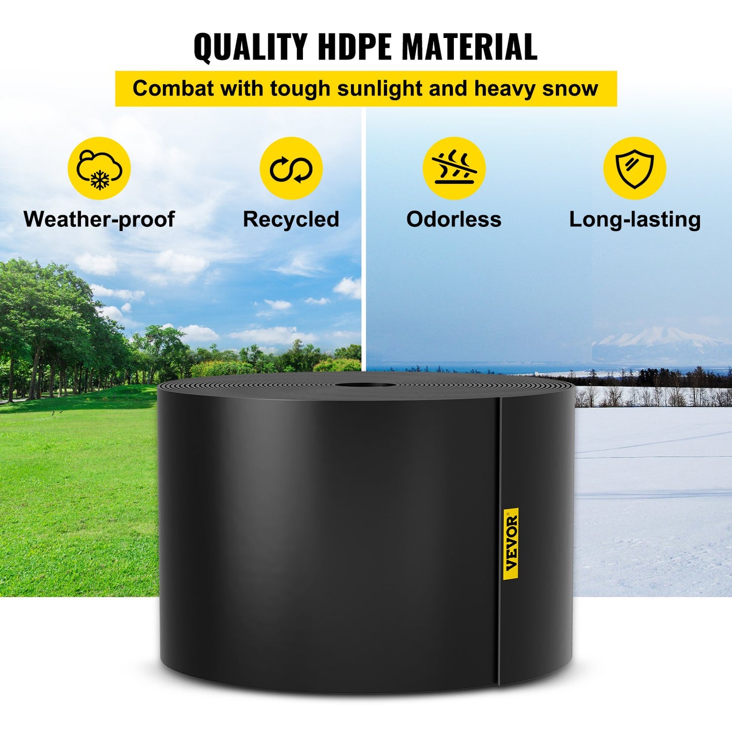 Beeteinfassung, 25 cm tief, 12 m Gesamtlänge, recyceltes HDPE-Rollbrett, flexible, biegsame Einfassung für Garten, Rasen, Garten und Hof, gegen Unkraut, schwarz