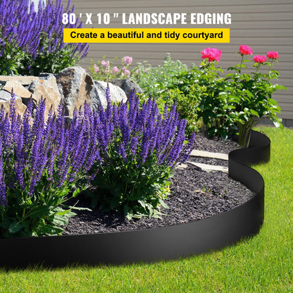 Landscape Edging, 10 inch Depth 80 ft Total Length, Recycled HDPE Coiled Terrace Board, Flexible Bender Border for Landscaping, Lawn, Garden, Yard, Against Invading Weeds, Black