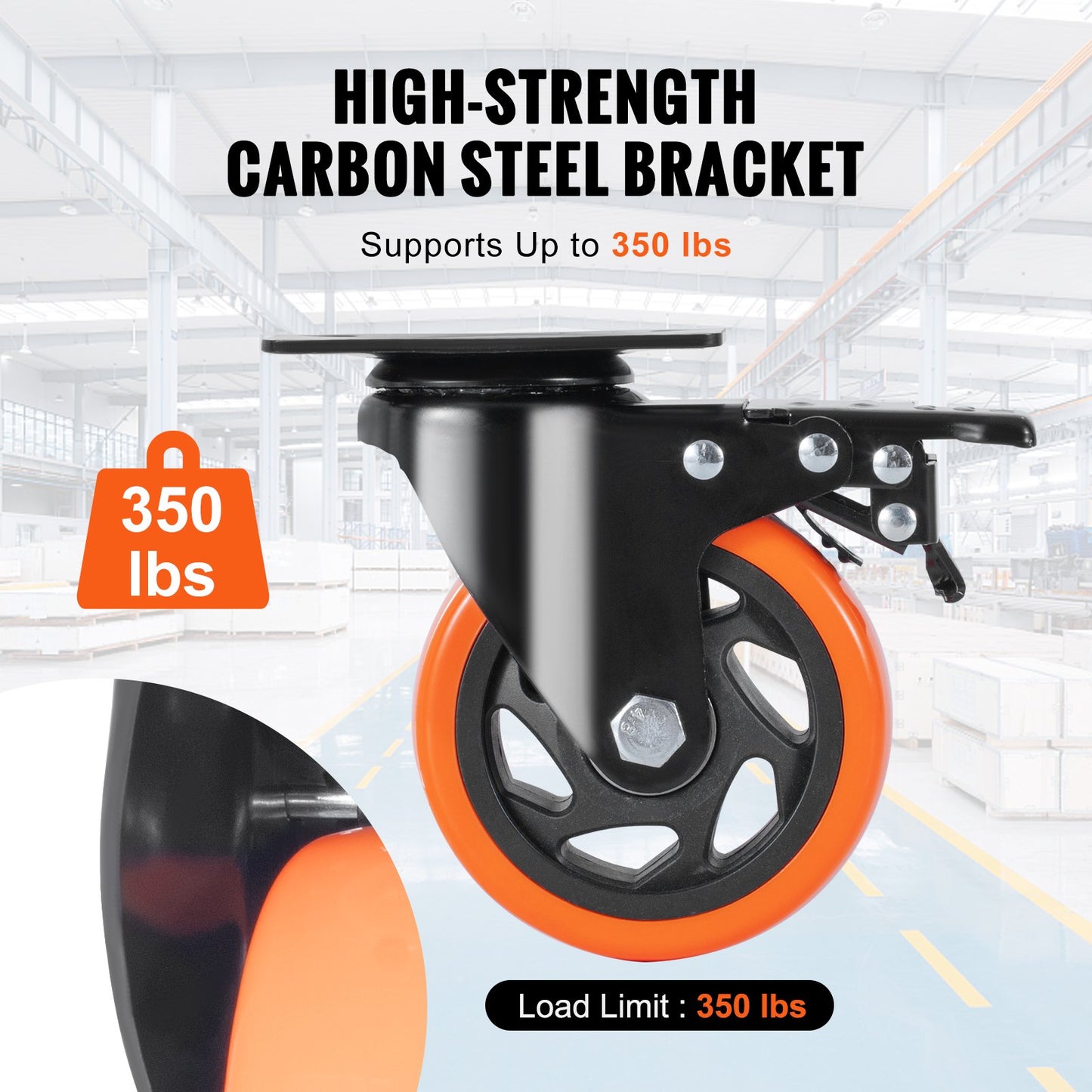 Lenkrollen, 10,1 cm Lenkrollen, 4er-Set, mit Sicherheitsverriegelung A/B, geräuscharme PVC-Räder, hohe Tragkraft von 158,8 kg pro Rolle, abriebfeste Räder für Wagen, Möbel und Werkbänke