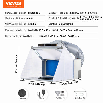 Airbrush Spray Booth, Portable Hobby Airbrush Paint Spray Booth Kit with LED Lights, Exhaust Fan and Exhaust Extension Hose, Airbrush Paint Booth for Painting Models, Arts, Crafts, Cakes