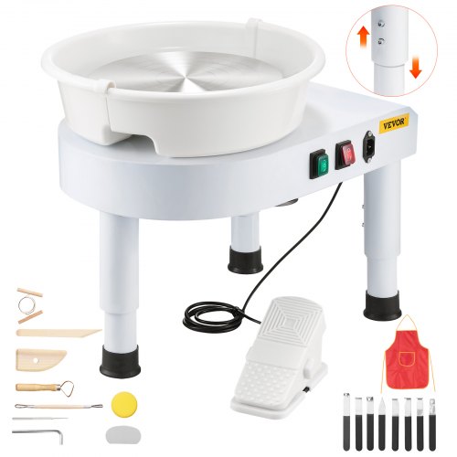 Pottery Wheel, 28 cm Ceramic Wheel Forming Machine, 60-300 RPM Speed Adjustable Foot Pedal, Adjustable Lift Leg, Detachable Basin, Complete Tool Accessory Kit for Work Art Craft DIY, White