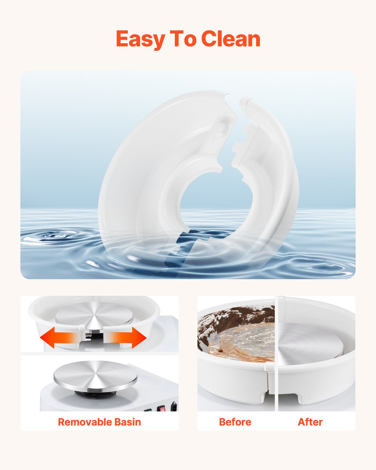 Pottery Wheel, 28 cm Ceramic Wheel Forming Machine, 60-300 RPM Speed Adjustable Foot Pedal, Adjustable Lift Leg, Detachable Basin, Complete Tool Accessory Kit for Work Art Craft DIY, White