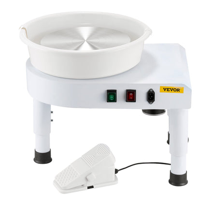 Pottery Wheel, 28 cm Ceramic Wheel Forming Machine, 60-300 RPM Speed Adjustable Foot Pedal, Adjustable Lift Leg, Detachable Basin, Complete Tool Accessory Kit for Work Art Craft DIY, White