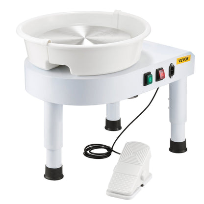 Pottery Wheel, 28 cm Ceramic Wheel Forming Machine, 60-300 RPM Speed Adjustable Foot Pedal, Adjustable Lift Leg, Detachable Basin, Complete Tool Accessory Kit for Work Art Craft DIY, White