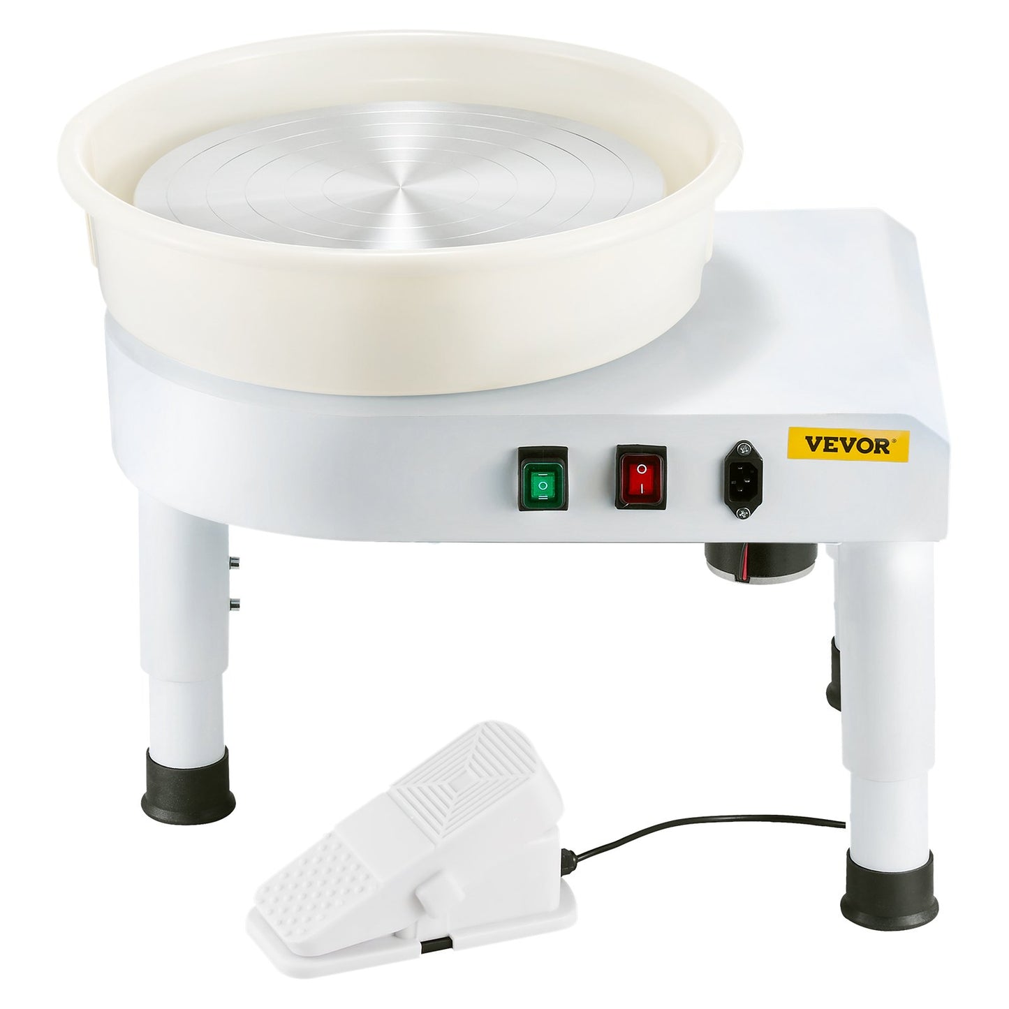 Pottery Wheel, 35 cm Ceramic Wheel Forming Machine, 60-300 RPM Speed Adjustable Foot Pedal, Adjustable Lift Leg, Detachable Basin, Complete Tool Accessory Kit for Work Art Craft DIY, White