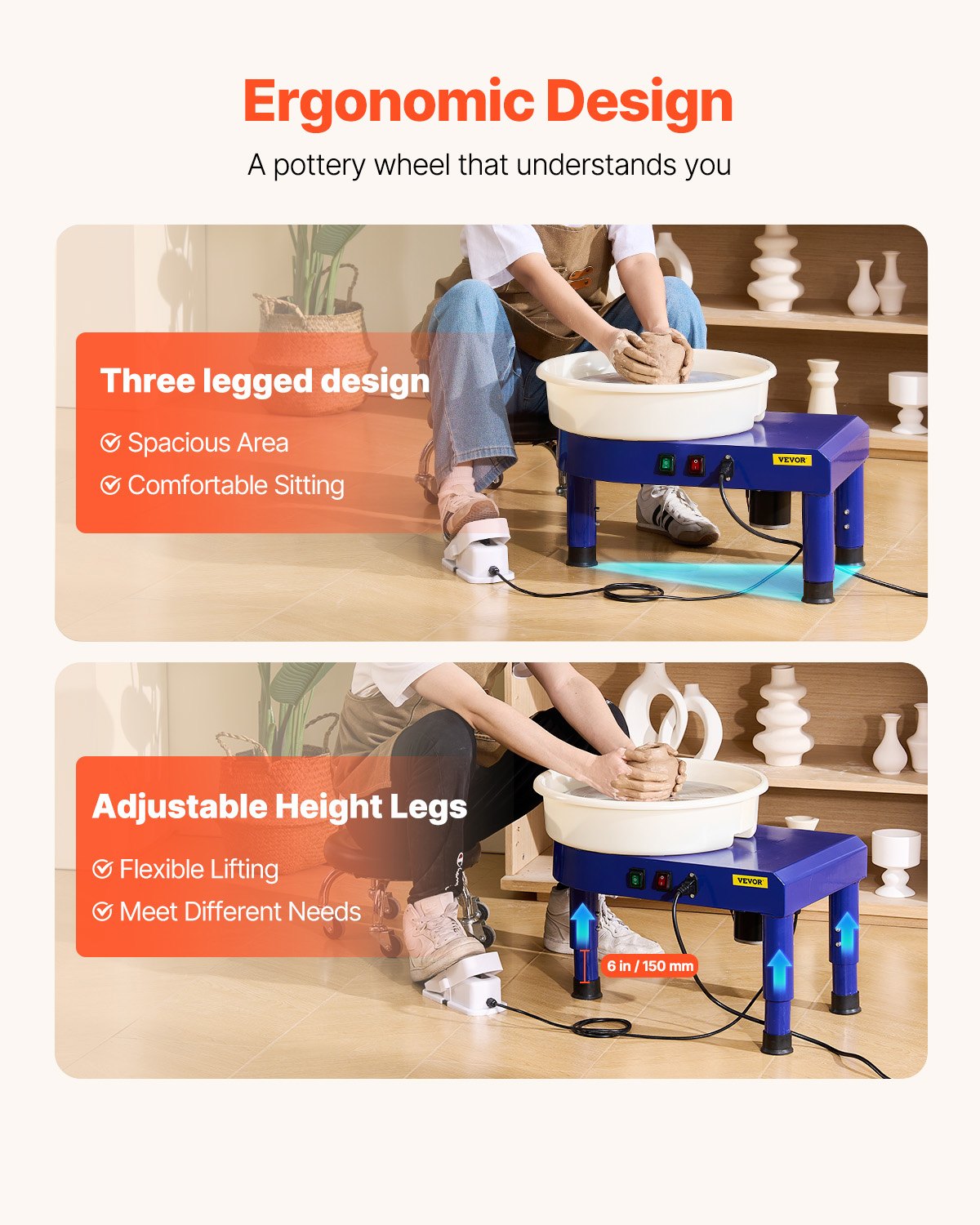 Pottery Wheel, 35 cm Ceramic Wheel Forming Machine, 60-300 RPM Speed Adjustable Foot Pedal, Adjustable Lift Leg, Detachable Basin, Complete Tool Accessory Kit for Work Art Craft DIY, Blue