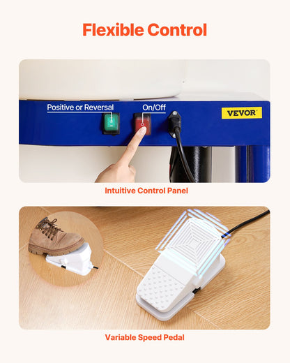 Pottery Wheel, 35 cm Ceramic Wheel Forming Machine, 60-300 RPM Speed Adjustable Foot Pedal, Adjustable Lift Leg, Detachable Basin, Complete Tool Accessory Kit for Work Art Craft DIY, Blue