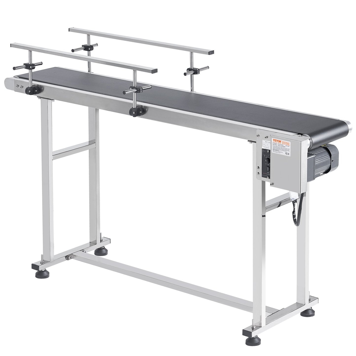 Belt Conveyor, 59 x 15.7 inch Conveyor Table, Heavy Duty Stainless Steel Motorized Belt Conveyor for Inkjet Coding Applications Powered PVC Belt Anti-Static Adjustable Speed (Double Guardrail)