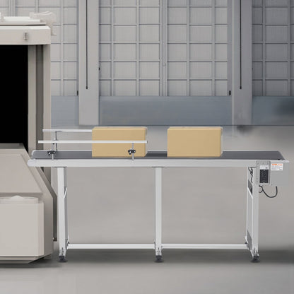 Belt Conveyor, 71 x 7.8 inch Conveyor Table, Heavy Duty Stainless Steel Motorized Belt Conveyor for Inkjet Coding Applications Powered PVC Belt Anti-Static Adjustable Speed (Double Guardrail)