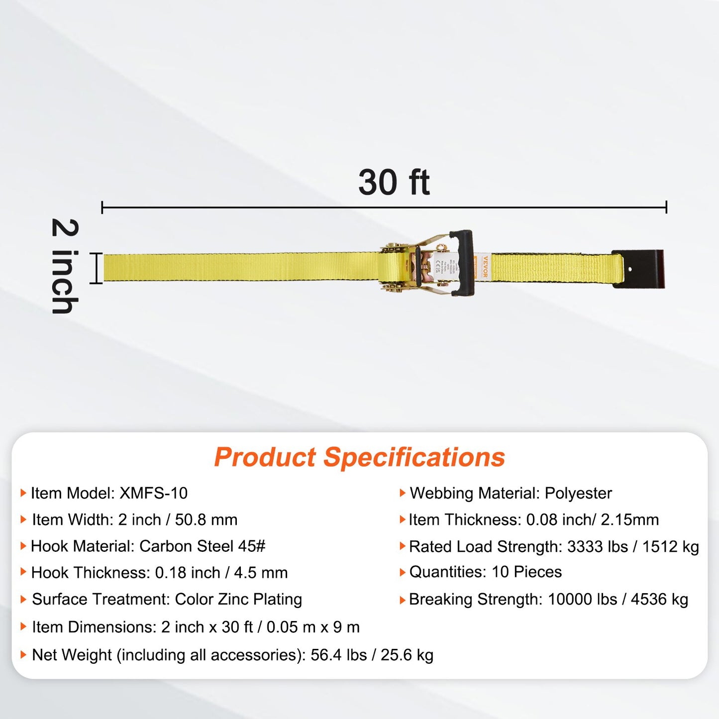 Ratchet Tie Down Straps (10PK), 10000 lb Break Strength, Endless Ratchet with 10 Premium 2" x 30' Tie Downs Heavy Duty, Track Spring Fittings for Moving Securing Cargo, Appliances, Motorcycle