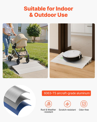 Türschwellenrampe, 115 mm Steigung, Schwellenrampe aus Aluminiumlegierung, Tragfähigkeit 363 kg, Behindertenrampe für den Hausgebrauch, geeignet für Rollstühle, Scooter, Elektrorollstühle, Gehhilfen, Fahrräder und Dreiräder