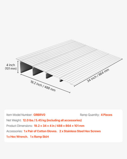 Türschwellenrampe, 115 mm Steigung, Schwellenrampe aus Aluminiumlegierung, Tragfähigkeit 363 kg, Behindertenrampe für den Hausgebrauch, geeignet für Rollstühle, Scooter, Elektrorollstühle, Gehhilfen, Fahrräder und Dreiräder