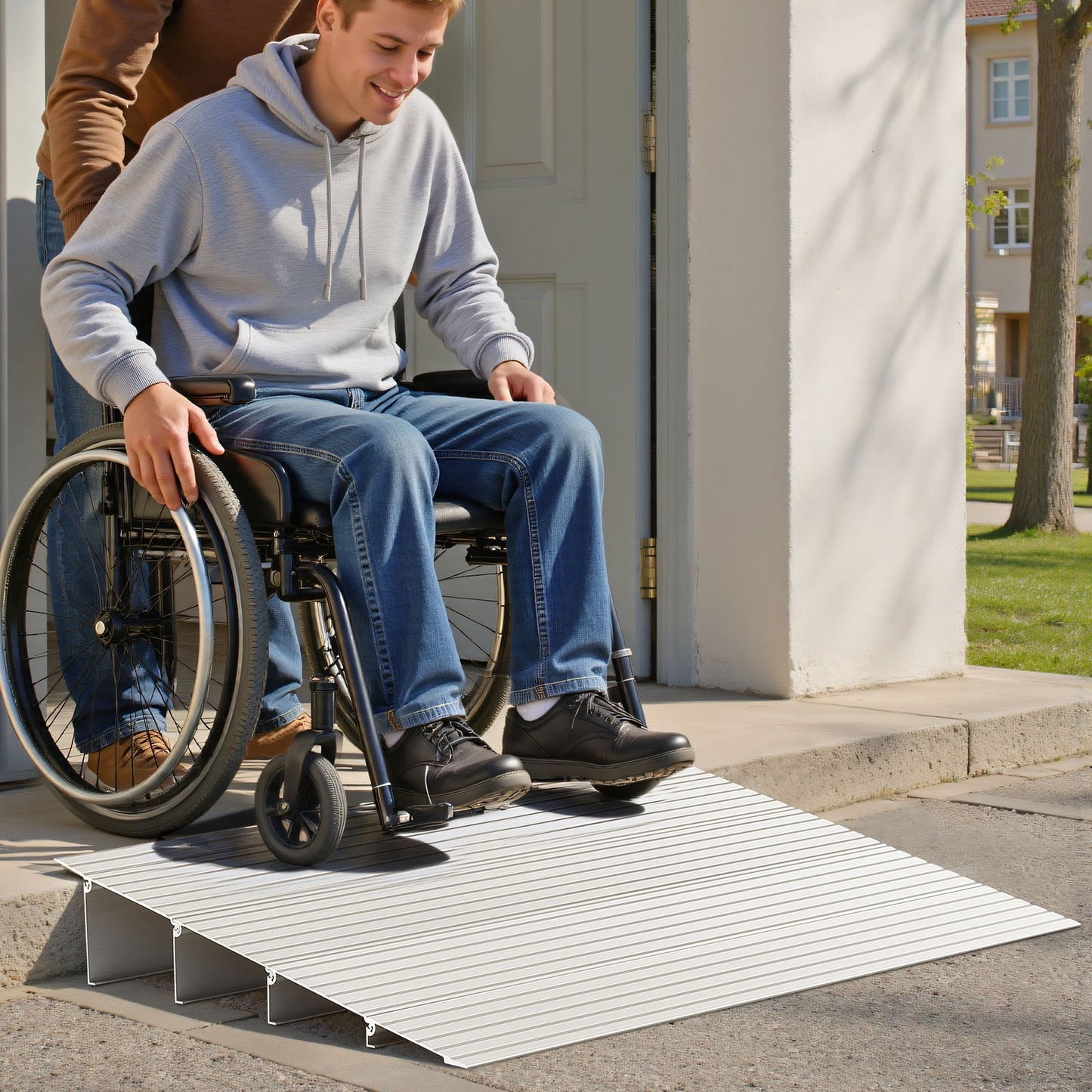 Türschwellenrampe, 115 mm Steigung, Schwellenrampe aus Aluminiumlegierung, Tragfähigkeit 363 kg, Behindertenrampe für den Hausgebrauch, geeignet für Rollstühle, Scooter, Elektrorollstühle, Gehhilfen, Fahrräder und Dreiräder